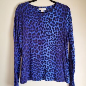 Michael Kors Blue Cheetah Print Long Sleeve Top XL